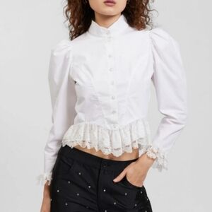 Batsheva grace Cotton blouse white lace 10 Medium